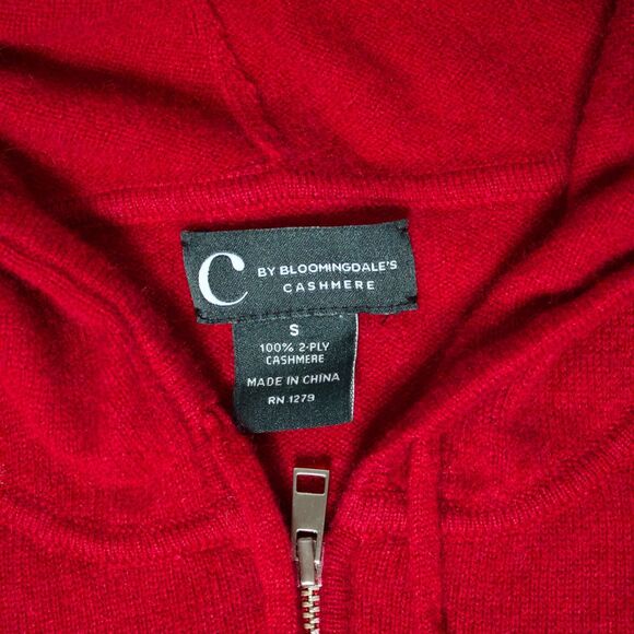 C By Bloomingdale's Red 100% 2-Ply Cashmere Full-Zip Hoodie Sweater Women Size S - Picture 11 of 15